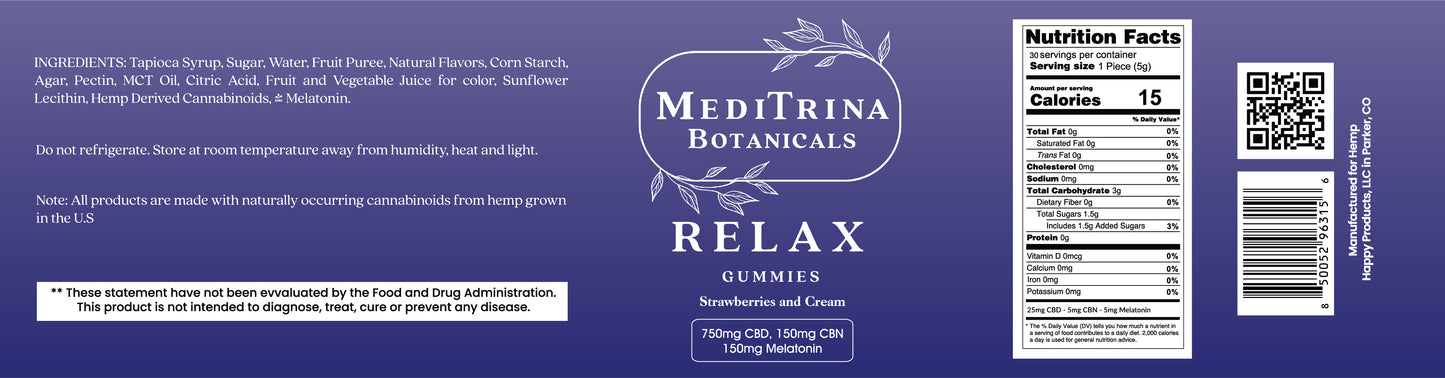 Meditrina Relax Gummies 750mg CBD, 150mg CBN